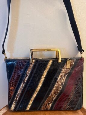 Varon Stunning vintage snakeskinSatchel with Gold Handle — Black, Burgundy, gold